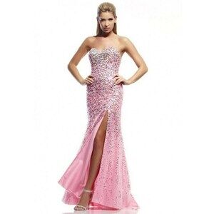Riva Designs Strapless Rhinestone Grad Prom Dress 9764 Pink